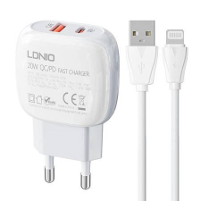 LDNIO A2313C USB-A + USB-C hálózati töltő 20W + USB-A - Lightning kábel fehér (A2313C Lightning) mobiltelefon kellék