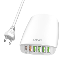 LDNIO A6573C EU USB-C / 5x USB-A Hálózati töltő + Tápkábel - Fehér (65W) mobiltelefon kellék