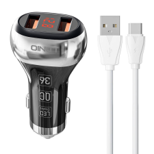 LDNIO C2 2x USB-A Autós töltő + USB-C kábel - Fekete (36W) mobiltelefon kellék