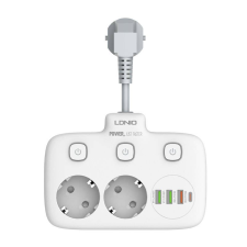 LDNIO SE2435 elosztó 2x aljzat + 3x USB-A + 1x USB-C fehér (SE2435) hosszabbító, elosztó