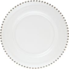 LE COQ Porcelaine LE COQ Helios Lapos tányér, ø: 155 mm, platina, gyöngyszegélyes tányér és evőeszköz