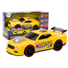 Lean Toys A versenyautó lámpái sárga motor nyitó hangjai autópálya és játékautó