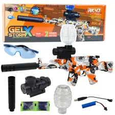 Lean Toys AK47 puska vízilabdákhoz, hidrogél graffiti, narancssárga katonásdi
