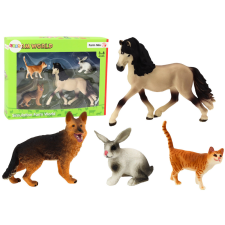 Lean Toys Állatfigurák készlete Ló kutya nyúl macska 4 darab játékfigura