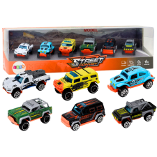 Lean Toys Fém terepjáró készlet 1:64 6 db autópálya és játékautó