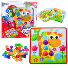 Lean Toys Gombos mozaik puzzle kreatív színes 12 tábla 46 gombbal készségfejlesztő
