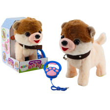 Lean Toys Interaktív kutya pórázon sétál, táncol, fehéren és bézsben énekel plüssfigura