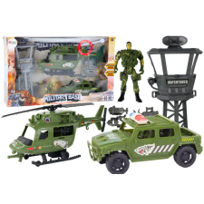 Lean Toys Katonai készlet Katonai helikopter harci jármű irányítótorony katonája autópálya és játékautó