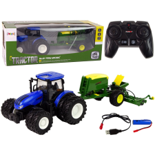 Lean Toys Kék traktor bálázóval autópálya és játékautó