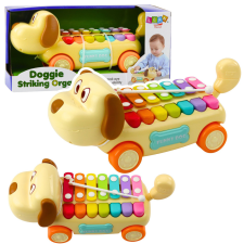 Lean Toys Lovagló kutya cintányérokkal, mozgatható fülekkel, farokkal, bottal egy madzagon készségfejlesztő