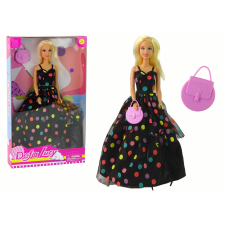 Lean Toys Lucy Doll, fekete pöttyös ruha, hosszú baba