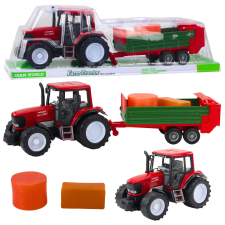 Lean Toys Mezőgazdasági traktor zöld pótkocsival és Hay Red 62 cm-es autópálya és játékautó