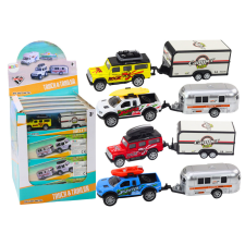 Lean Toys Terepjáró utánfutóval, lakókocsival, fémmeghajtóval autópálya és játékautó