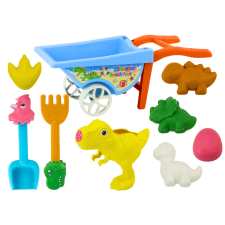 Lean Toys Toczka homokos játékok készlete, hat forma, öntözőkanna, dinoszauruszok homokozójáték