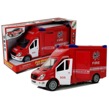 Lean Toys Tűzoltóautó súrlódó hanghajtású nyitható ajtókkal autópálya és játékautó