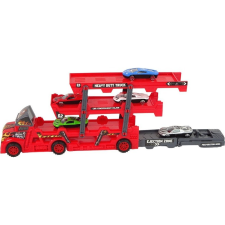 leantoys Nagy 3 Szintes Teherautó - Pótkocsival, Kihúzható Autóindító Rámpával (12752) autópálya és játékautó