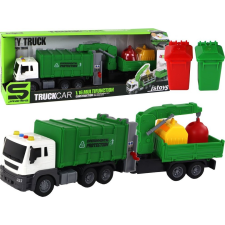 leantoys Szemetes Teherautó - Daruval, Pótkocsival, Súrlódó Meghajtással, 1:16, Zöld (16619) autópálya és játékautó