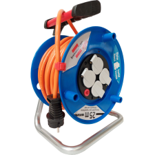 Lectra Technik Kft. Kültéri kábeldob 25 méteres kábellel, 4 dugalj, kék/narancssárga hosszabbító, elosztó