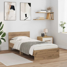  LED-es Ágykeret Kézműves Tölgy színű 80 x 200 cm Szerelt Fa ágy és ágykellék