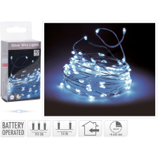  LED-es fényfüzér 40 hidegfehér LED-del ezüstszínű dróton beltérre elemes karácsonyfa izzósor