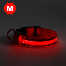[] LED-es nyakörv - akkumulátoros - M méret - piros nyakörv, póráz, hám kutyáknak