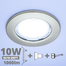  LED szpot szett: króm keret + 10 Wattos, hideg fehér GU10 LED lámpa + GU10 csatlakozó (kettesével rendelhető) világítás
