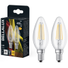 Ledvance Gmbh Bellalux E14 LED gyertya, 4W, 470 lm, 2700 K, melegfehér, áttetsző üveg-40 W izzó helyett, 2 darabos - Classic B filament