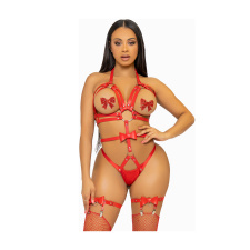 Leg Avenue Bőr hám masnival Bow Harness piros fantázia ruha