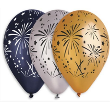 . Léggömb, 33 cm, tüzijátékos, 3 különböző szín party kellék