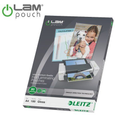 Leitz Meleglamináló fólia, 80 mikron, A4, fényes, UDT technológiával (E74780000) lamináló fólia