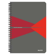 Leitz Spirálfüzet, A5, kockás, 90 lap, laminált karton borító, LEITZ "Office", szürke-piros füzet