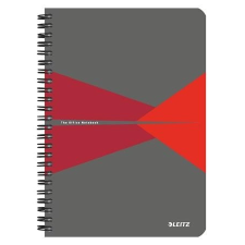 Leitz Spirálfüzet, A5, kockás, 90 lap, PP borító, LEITZ &quot;Office&quot;, szürke-piros füzet