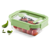 Lékué Üveg hermetikusan záródó ételtároló doboz, Square Glass, téglalap alakú, 640 ml, zöld
