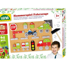 LENA : Kalapácsos parafatábla játékszett 64 db -os - járművek és közlekedés parafatábla