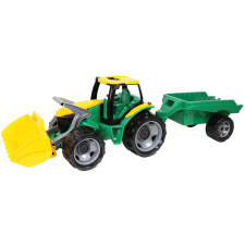 LENA : Óriás traktor homlokrakodóval és utánfutóval 108cm - Zöld/Sárga autópálya és játékautó
