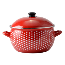 LEO-10397 Piros Pöttyös Zománcozott lábas 18cm+fedő edény