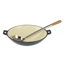 LEO-10554 Zománcozott öntöttvas wok 37 cm Acélkék edény