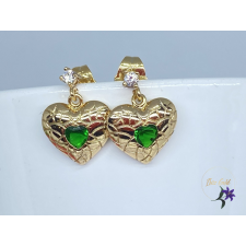  Leticia gold antiallergén szív alakú fülbevaló zöld kővel 18K - zöld fülbevaló