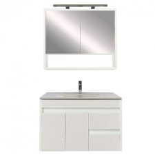 Leziter Luna 80 komplett fürdőszobabútor, Tükörfényes fehér-Tükörfényes fehér fürdőszoba bútor