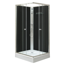 Leziter Polo Black II 80x80 cm szögletes fekete hátfalas zuhanykabin zuhanytálcával kád, zuhanykabin