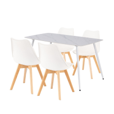 Leziter Ravena 4+1 Étkezőgarnitúra - Fehér, Szinterezett kő asztal bútor