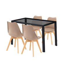 Leziter Treva 4+1 étkező garnitúra fekete-bézs bútor