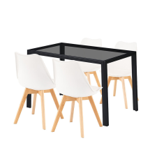 Leziter Treva Étkezőgarnitúra - 4 Szék, Üveg Asztal - Fekete/Fehér bútor