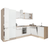 Leziter Yorki 310 sarok konyhablokk sonoma tölgy korpusz,selyemfényű fehér front alsó sütős elemmel polcos szekrénnyel