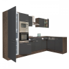 Leziter Yorki 340 sarok konyhablokk yorki tölgy korpusz,selyemfényű antracit fronttal alulagyasztós hűtős szekrénnyel