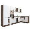 Leziter Yorki 370 sarok konyhablokk yorki tölgy korpusz,selyemfényű fehér fronttal polcos szekrénnyel