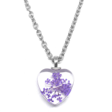  Lila virág szív üvegmedál nyaklánccal nyaklánc