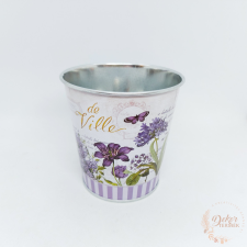  Lila virágos bádog kaspó dekorációs kellék