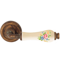 Linea Cali Dalia antik réz körrozettás kilincsgarnitúra rózsaszín virágos elefántcsontszín porcelánn zár és alkatrészei