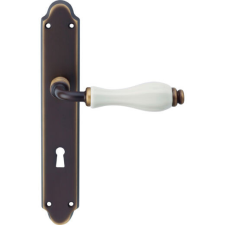 Linea Cali Erica matt bronz / fehér porcelán kilincsgarnitúra Pajzsos 1295 PL BM zár és alkatrészei